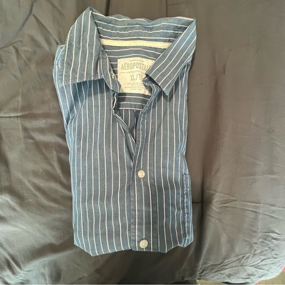 Aeropostale Blue Striped Button Shirt Size X-Large - Picture 8 of 9